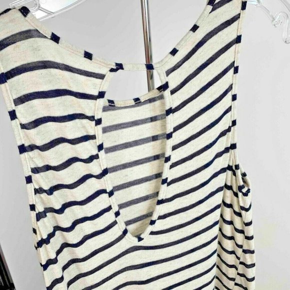 Becca Women's Tank Dress White Navy Stripe High Low Keyhole Back Tie Knot Hem XS - Picture 5 of 9